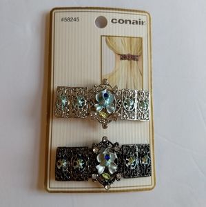 2 Conair Hair Barrettes Clips Blue Roses New